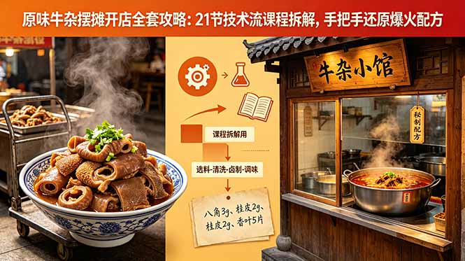 （18601期）原味牛杂摆摊开店全套攻略：21节技术流课程拆解，手把手还原爆火配方-我爱项目网