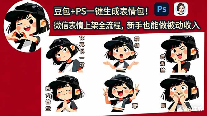 (18402期)豆包+PS一键生成表情包!微信表情上架全流程,新手也能做被动收入-我爱项目网