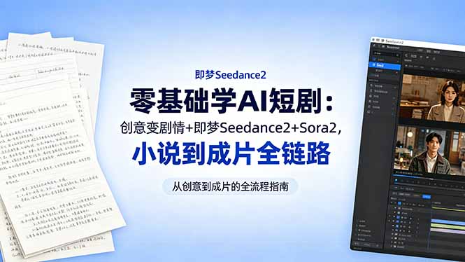 （18537期）零基础学AI短剧：创意变剧情+即梦Seedance2+Sora2，小说到成片全链路-我爱项目网
