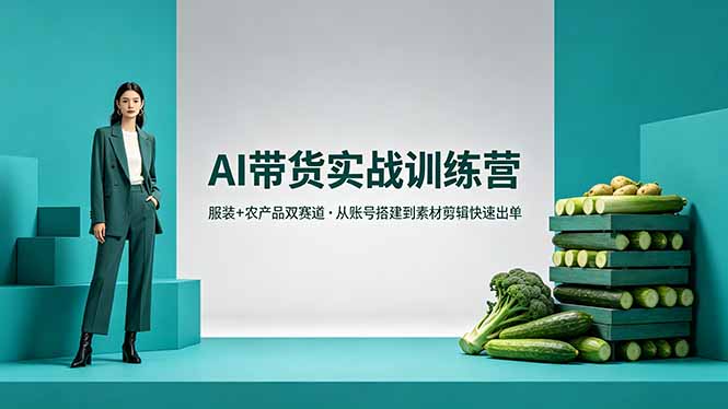 （18355期）AI带货实战训练营，服装+农产品双赛道，从账号搭建到素材剪辑快速出单-我爱项目网
