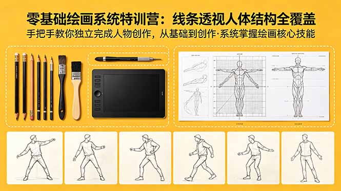 （18615期）零基础绘画系统特训营：线条透视人体结构全覆盖，手把手教你独立完成人物创作-我爱项目网