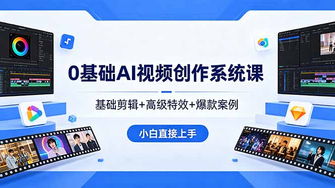 （18354期）0基础AI视频创作系统课，基础剪辑+高级特效+爆款案例，小白直接上手-我爱项目网