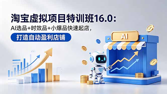 （18666期）淘宝虚拟项目特训班16.0：AI选品+时效品+小爆品快速起店，打造自动盈利店铺-我爱项目网
