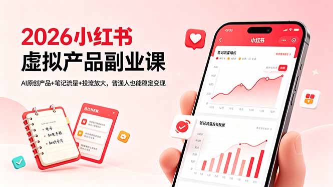 （18449期）2026小红书虚拟产品副业课，AI原创产品+笔记流量+投流放大，普通人也能稳定变现-我爱项目网