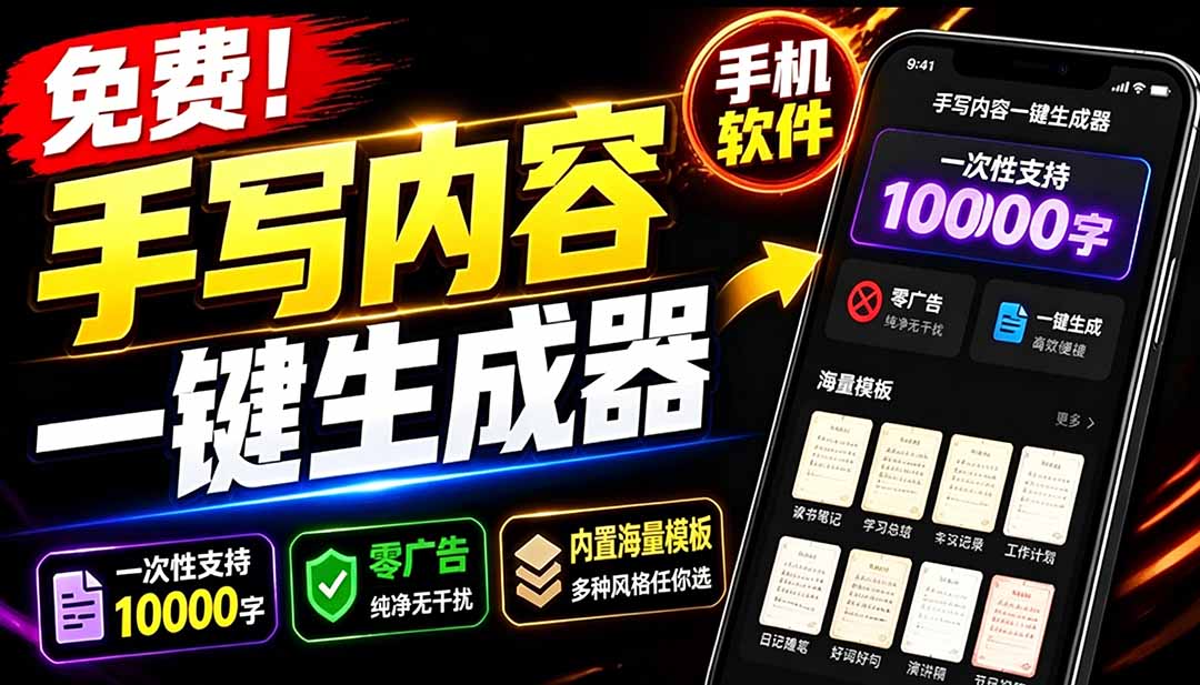 （18667期）超逼真手写字体一键生成器，纯免费离线运行，一次性支持10000字，零广告，内置海量模板-我爱项目网