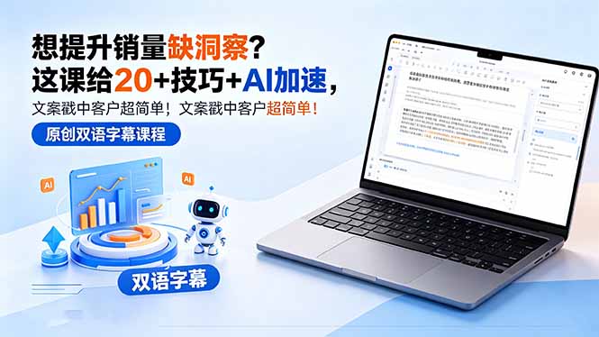 (18408期)想提升销量缺洞察?这课给 20 + 技巧 + AI 加速,文案戳中客户超简单!【原创双语字幕】-我爱项目网