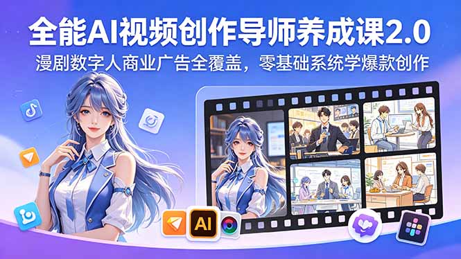 （18505期）全能AI视频创作导师养成课2.0，漫剧数字人商业广告全覆盖，零基础系统学爆款创作-我爱项目网