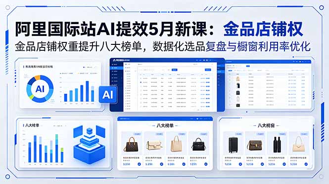 （18556期）阿里国际站AI提效5月新课：金品店铺权重提升八大榜单，数据化选品复盘与橱窗利用率优化-我爱项目网
