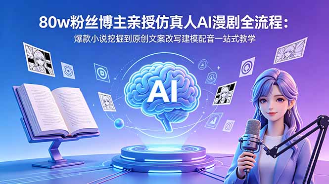 （18581期）80w粉丝博主亲授仿真人AI漫剧全流程：爆款小说挖掘到原创文案改写建模配音一站式教学-我爱项目网