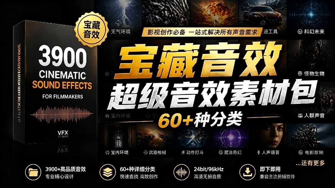 (18660期)宝藏音效合集包!60+多种音效分类,共计3900个,分类清晰,全中文分类,高品质剪辑音效素材包-我爱项目网