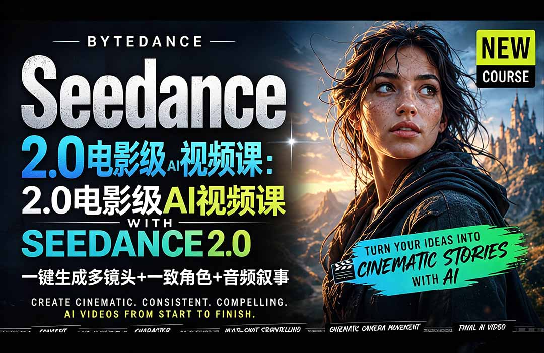 (18415期)Seedance 2.0电影级AI视频课:一键生成多镜头+一致角色+音频叙事-我爱项目网