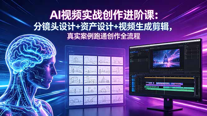 （18596期）AI视频实战创作进阶课：分镜头设计+资产设计+视频生成剪辑，真实案例跑通创作全流程-我爱项目网