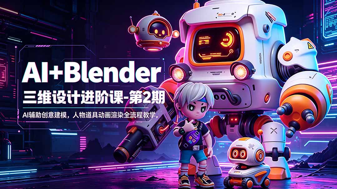 （18586期）AI+Blender三维设计进阶课-第2期：AI辅助创意建模，人物道具动画渲染全流程教学-我爱项目网