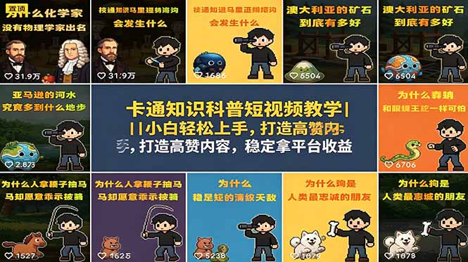 (18636期)卡通知识科普短视频教学|小白轻松上手,打造高赞内容,稳定拿平台收益-我爱项目网