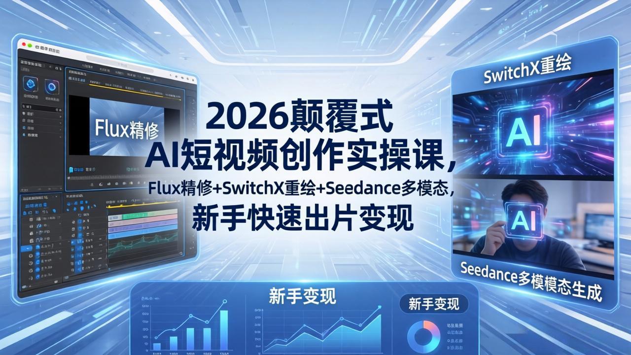 （18449期）2026颠覆式 AI短视频创作课-5月更新，Flux精修+SwitchX重绘+Seedance多模态，新手快速出片变现-我爱项目网