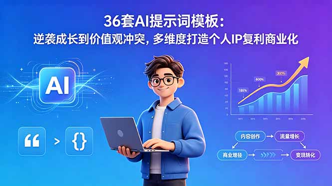 （18630期）36套AI提示词模板：逆袭成长到价值观冲突，多维度打造个人IP复利商业化-我爱项目网