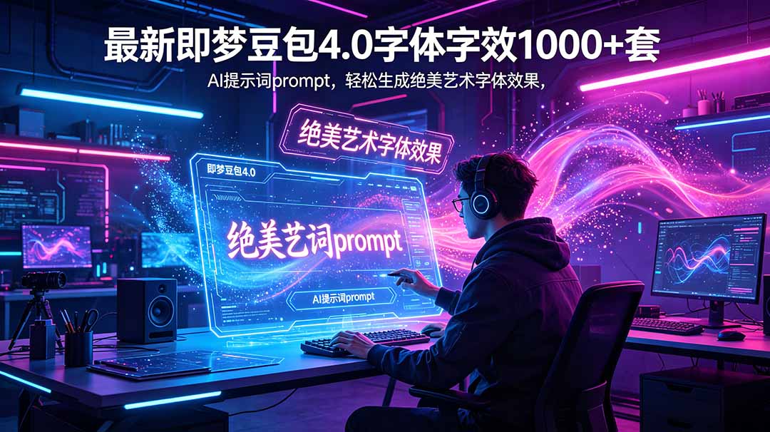 （18650期）最新即梦豆包4.0字体字效1000+套，AI提示词prompt，轻松生成绝美艺术字体效果-我爱项目网