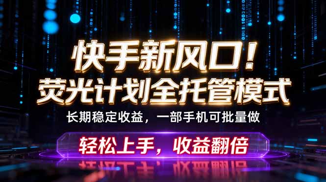 （18713期）快手新风口！荧光计划全托管躺赚，不用自己干，批量操作月入3W+-我爱项目网