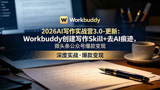 (18995期)2026AI写作实战营3.0-更新:Workbuddy创建写作Skill+去AI痕迹,微头条公众号爆款变现-我爱项目网