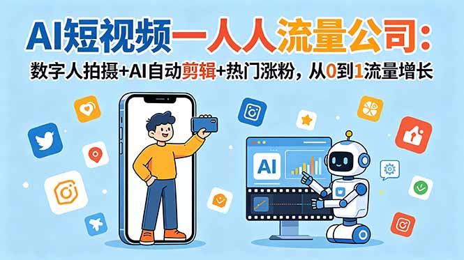 （18864期）AI短视频一人流量公司：数字人拍摄+AI自动剪辑+热门涨粉，从0到1流量增长-我爱项目网