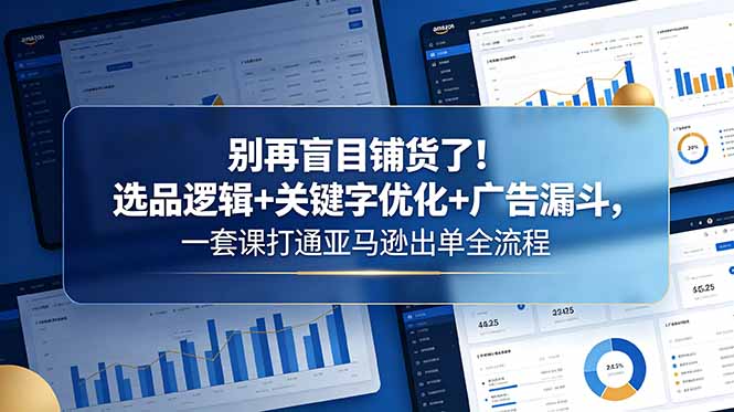 （18705期）别再盲目铺货了！选品逻辑+关键字优化+广告漏斗，一套课打通亚马逊出单全流程-我爱项目网