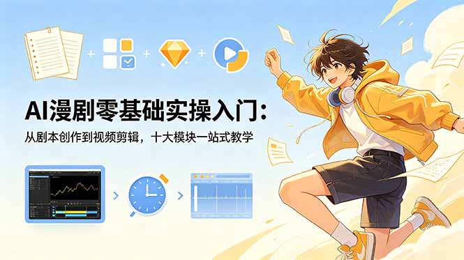 （18812期）AI漫剧零基础实操入门：从剧本创作到视频剪辑，十大模块一站式教学-我爱项目网