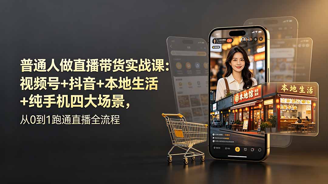 （19111期）普通人做直播带货实战课：视频号+抖音+本地生活+纯手机四大场景，从0到1跑通直播全流程-我爱项目网