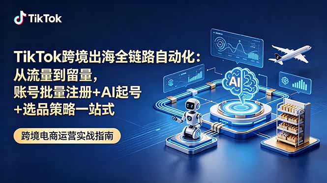 （18907期）TikTok跨境出海全链路自动化：从流量到留量，账号批量注册+AI起号+选品策略一站式-我爱项目网
