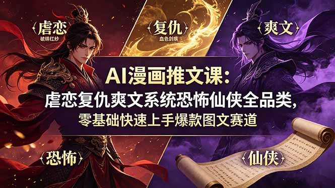 （19060期）AI漫画推文课：虐恋复仇爽文系统恐怖仙侠全品类，零基础快速上手爆款图文赛道-我爱项目网