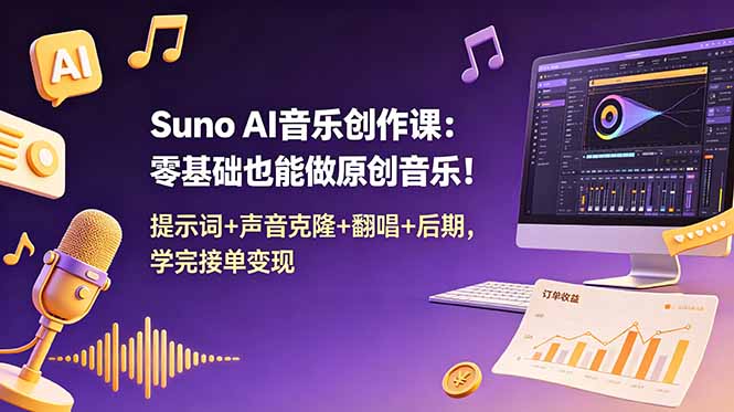 （18945期） Suno AI音乐创作课：零基础也能做原创音乐！提示词+声音克隆+翻唱+后期，学完接单变现-我爱项目网