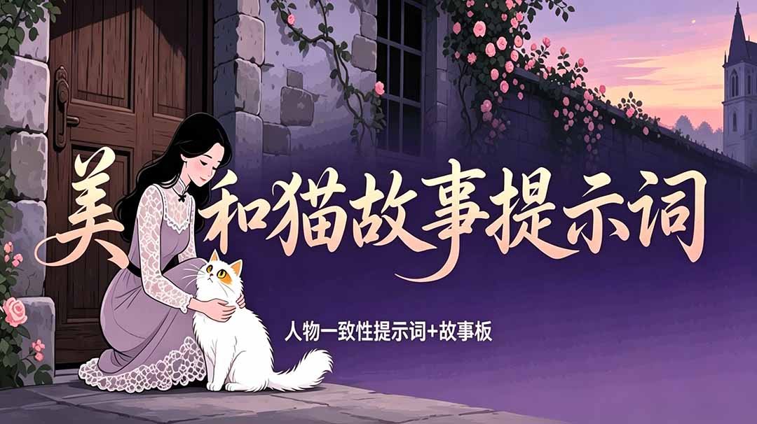 (18909期)美女和猫故事提示词,人物一致性提示词+故事板-我爱项目网