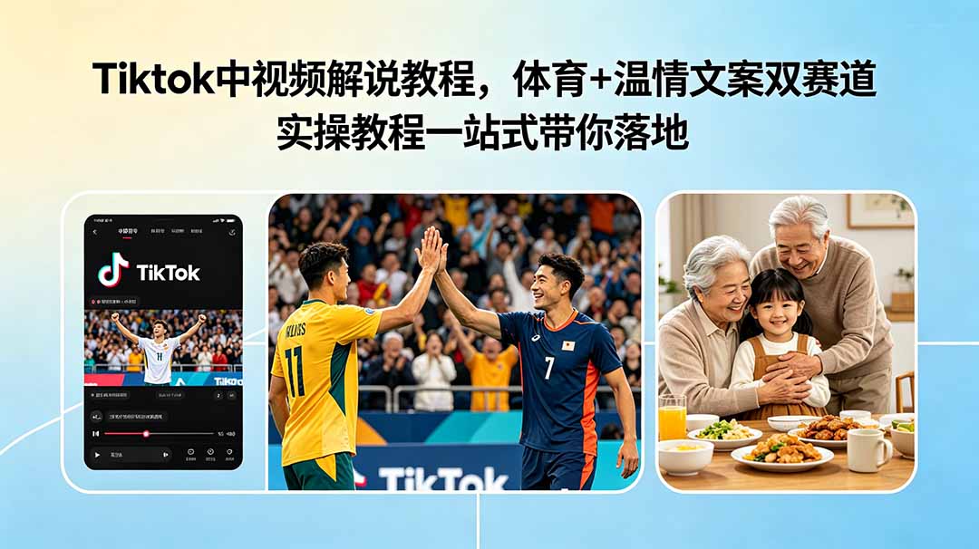 （18910期）Tiktok中视频解说教程，体育+温情文案双赛道实操教程一站式带你落地-我爱项目网