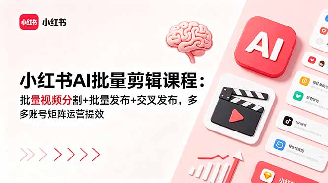 (18959期)小红书AI批量剪辑课程:批量视频分割+批量发布+交叉发布,多账号矩阵运营提效-我爱项目网