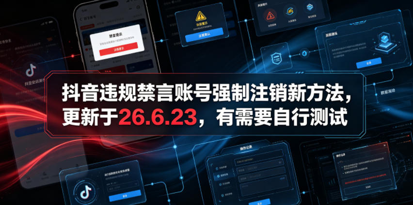 （19015期）抖音违规禁言账号强制注销新方法，更新于26.6.23，有需要自行测试-我爱项目网
