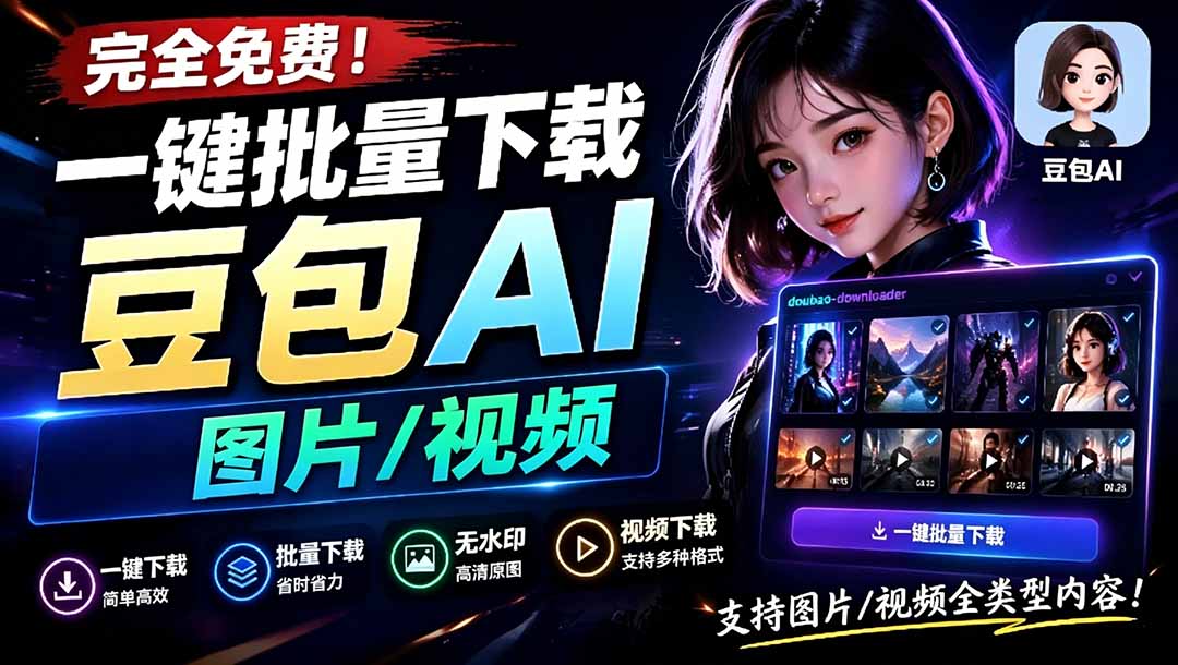 （19107期）Github最新发布！一键批量下载豆包AI无水印图片/视频，简单易用，自动解析提示词，doubao-downloader-我爱项目网