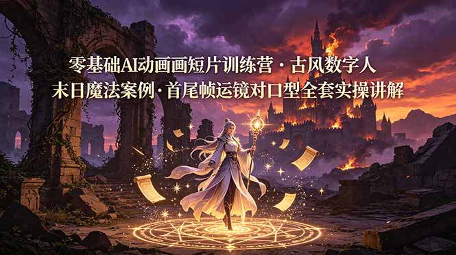 （19078期）零基础AI动画短片训练营，古风数字人末日魔法案例，首尾帧运镜对口型全套实操讲解-我爱项目网
