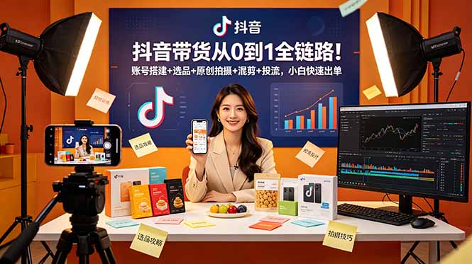 (18963期)抖音带货从0到1全链路!账号搭建+选品+原创拍摄+混剪+投流,小白快速出单-我爱项目网