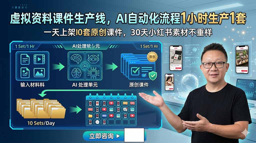 （19091期）虚拟资料课件生产线，AI自动化流程1小时生产1套，一天上架10套原创课件，30天小红书素材不重样-我爱项目网