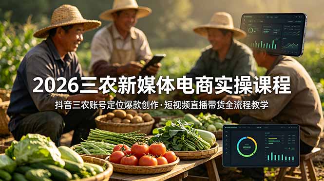 （18991期）2026三农新媒体电商实操课程：抖音三农账号定位爆款创作，短视频直播带货全流程教学-我爱项目网