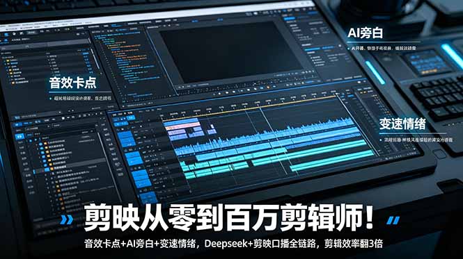 （18867期）剪映从零到百万剪辑师！音效卡点+AI旁白+变速情绪，Deepseek+剪映口播全链路，剪辑效率翻3倍-我爱项目网