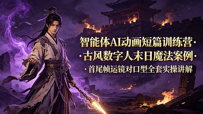（19114期）智能体AI动画短篇训练营-更新，古风数字人末日魔法案例，首尾帧运镜对口型全套实操讲解-我爱项目网