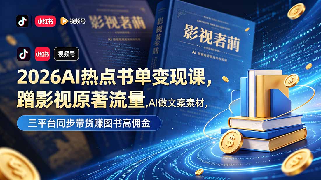（18727期）2026AI热点书单变现课，蹭影视原著流量，AI做文案素材，三平台同步带货赚图书高佣金-我爱项目网