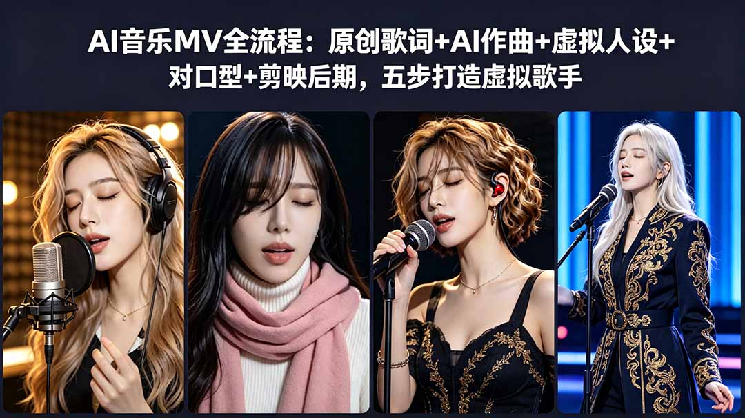 （18710期）AI音乐MV全流程：原创歌词+AI作曲+虚拟人设+对口型+剪映后期，五步打造虚拟歌手-我爱项目网