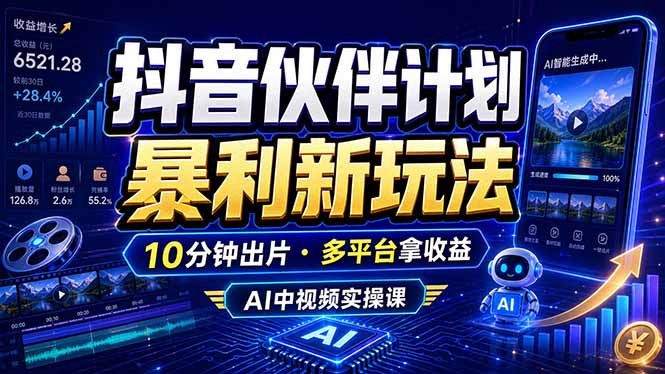 （18869期）抖音伙伴计划最新玩法，无需配音剪辑，10分钟出一条原创视频，轻松日入三位数-我爱项目网