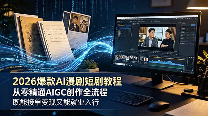 （18980期）2026 爆款 AI 漫剧短剧教程 从零精通 AIGC 创作全流程 既能接单变现又能就业入行-我爱项目网