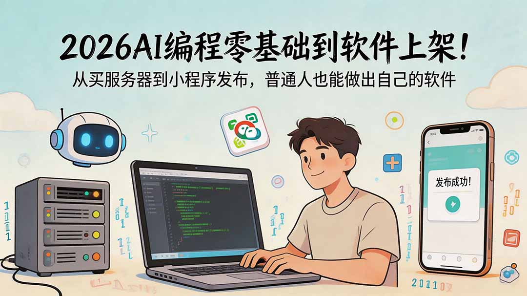 （18905期）2026AI编程零基础到软件上架！从买服务器到小程序发布，普通人也能做出自己的软件-我爱项目网