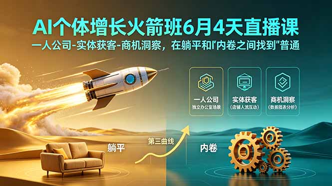 (18939期)AI个体增长火箭班6月4天直播课,一人公司-实体获客-商机洞察,在躺平和内卷之间找到“普通人创收”的第三曲线-我爱项目网