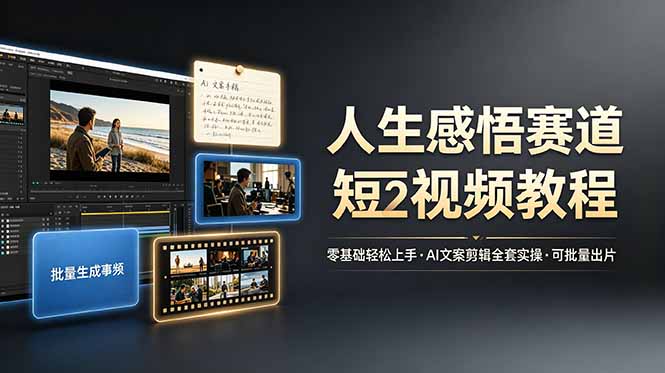 （19115期）人生感悟赛道短视频教程，零基础轻松上手，AI文案剪辑全套实操可批量出片-我爱项目网