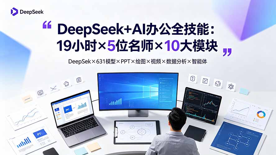 （19411期）DeepSeek+AI办公全技能：19小时×5位名师×10大模块，DeepSeek×631模型×PPT×绘图×视频×数据分析×智能体-我爱项目网