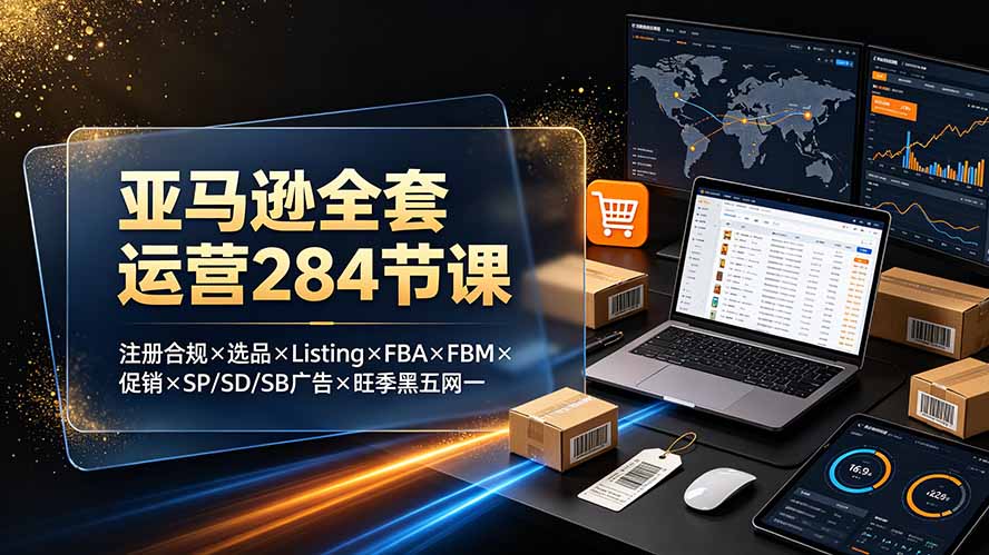 （19410期）亚马逊全套运营284节课：注册合规×选品×Listing×FBA×FBM×促销×SP/SD/SB广告×旺季黑五网一-我爱项目网